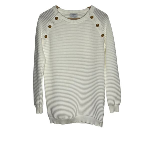 Seraphine Maternity Nursing Sweater XS Ivory Ribbed Gold Button Shoulder Cotton - Picture 3 of 9